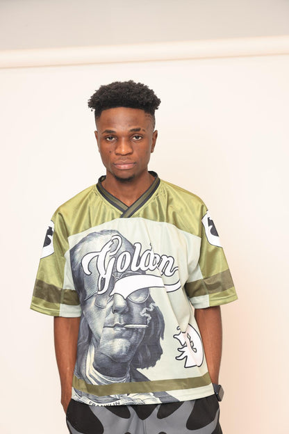 Golden Grip green Benjamin Francklin football jersey